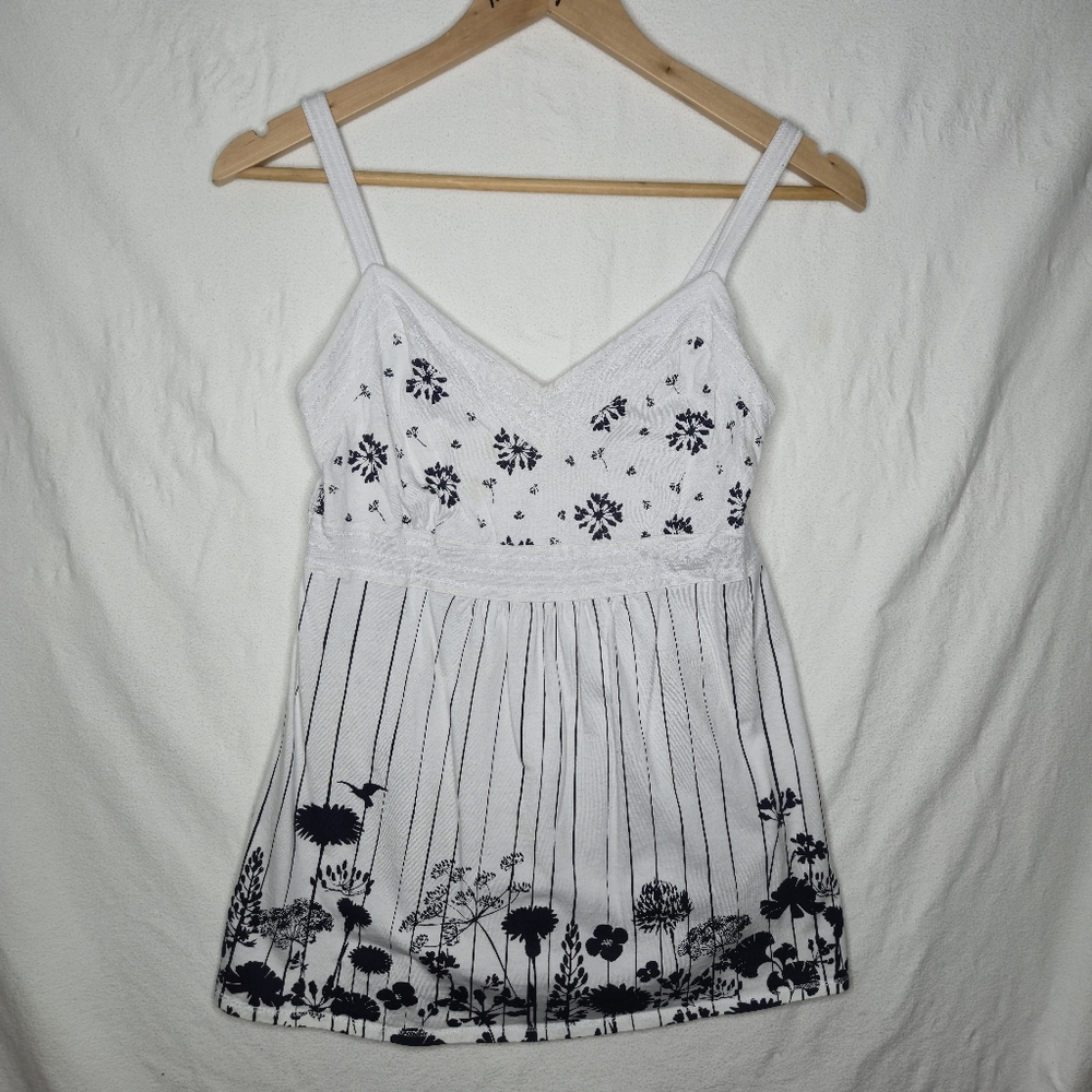 Esprit Ladies White And Blue Floral Flowy Tank Top Size Medium